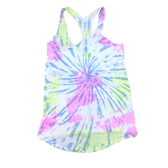 CHASER WHITE, PINK, YELLOW, BLUE TIE DYE RACERBACK TUNIC TANK TOP - Picture 8 of 11
